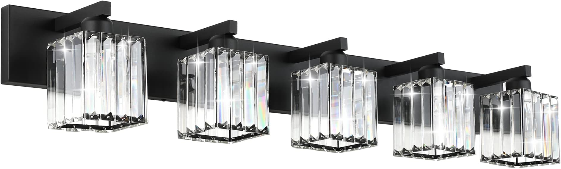 Aipsun Bathroom Vanity Light Black Light Fixtures 5 Light Crystal ...