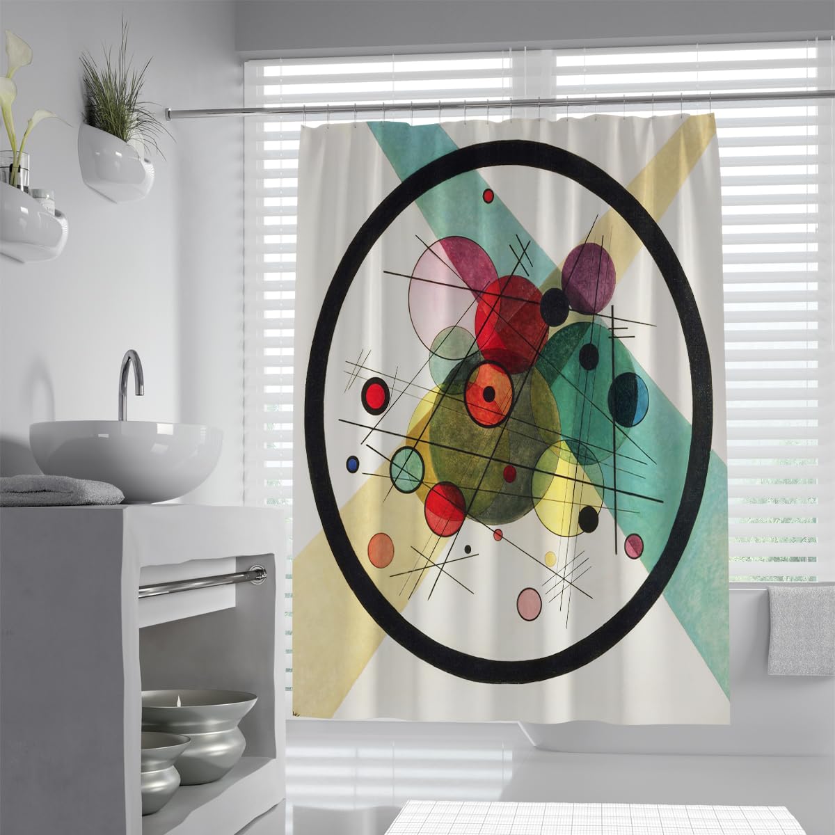 Olliar Home Shower Curtain Cute Geometric Print Sets 100X180 Boho Modern Circle Texture S For Bathroom Waterproof Fabric Polyester Curtain With Hooks