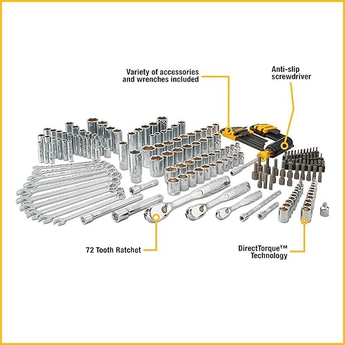 Miniatura 3 de DEWALT Juego de herramientas mecánicas de 205 piezas y taladro inalámbrico de 20 V MAX y destornillador de impacto con 2 baterías y cargador,