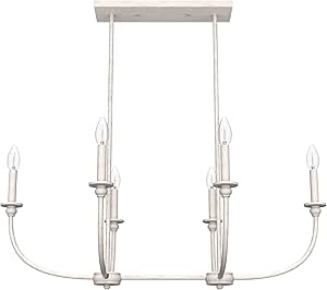 Hunter - Southcrest 6-light Distressed White, Large Chandelier, Dimmable, Linear Shaped, for Bedrooms, Kitchens, Dining, Living Rooms - 19645