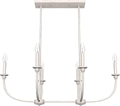 Hunter - Southcrest 6-light Distressed White, Large Chandelier, Dimmable, Linear Shaped, for Bedrooms, Kitchens, Dining, Living Rooms - 19645