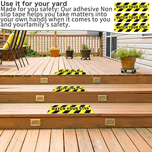 3Pack Watch Your Step Non-Slip Stair Warning Sticker Adhesive Tape Help Prevent Falls Anti Slip Abrasive Treads For Workplace Or Home Safety Wet Floor Caution, 6" X 24" #TOP5