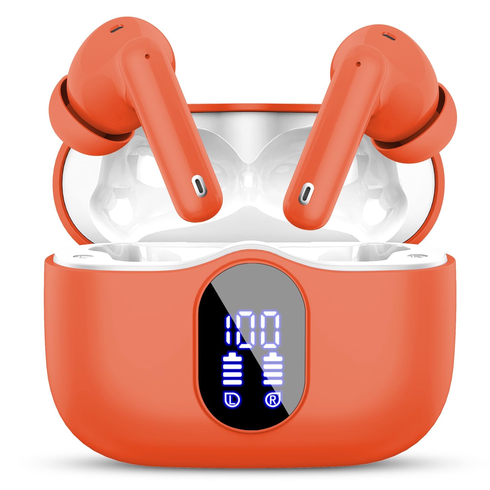 Wireless Earbuds, Bluetooth 5.4 Headphones In Ear with 4 ENC Mic, 2025 Wireless Earphones Noise Cancelling Deep Bass, LED Display, Bluetooth Earbuds 36H Playtime, IP7 Waterproof Ear buds, USB-C OrangeClimeCo Certified