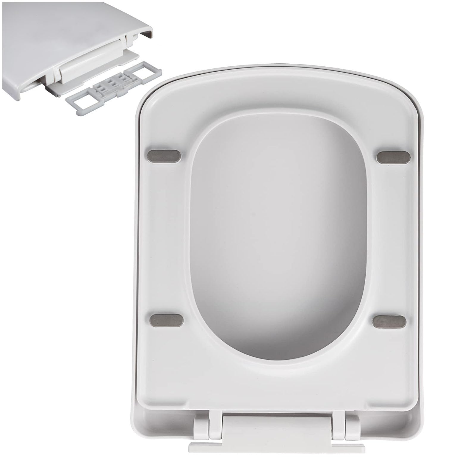 Giural One Color White Soft Close Toilet Seats Rectangle, Square Toilet Seat Slow Close, Toilet Lid Quick Release Top Fix 360° Adjustable Hinges, Easy Installation,04D