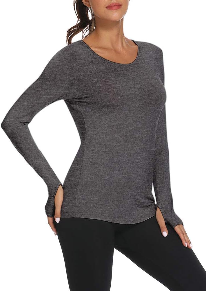Mippo Womens Soft Long Sleeve Workout Athletic Shirts Long Tunic Tops with Thumb Holes - Image 3