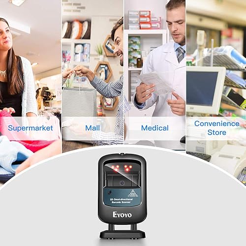 Miniatura 7 de Eyoyo Escáner de código de barras manos libres 2D, lector de código de barras de escritorio con cable USB omnidireccional 1D 2D PDF417 lector de