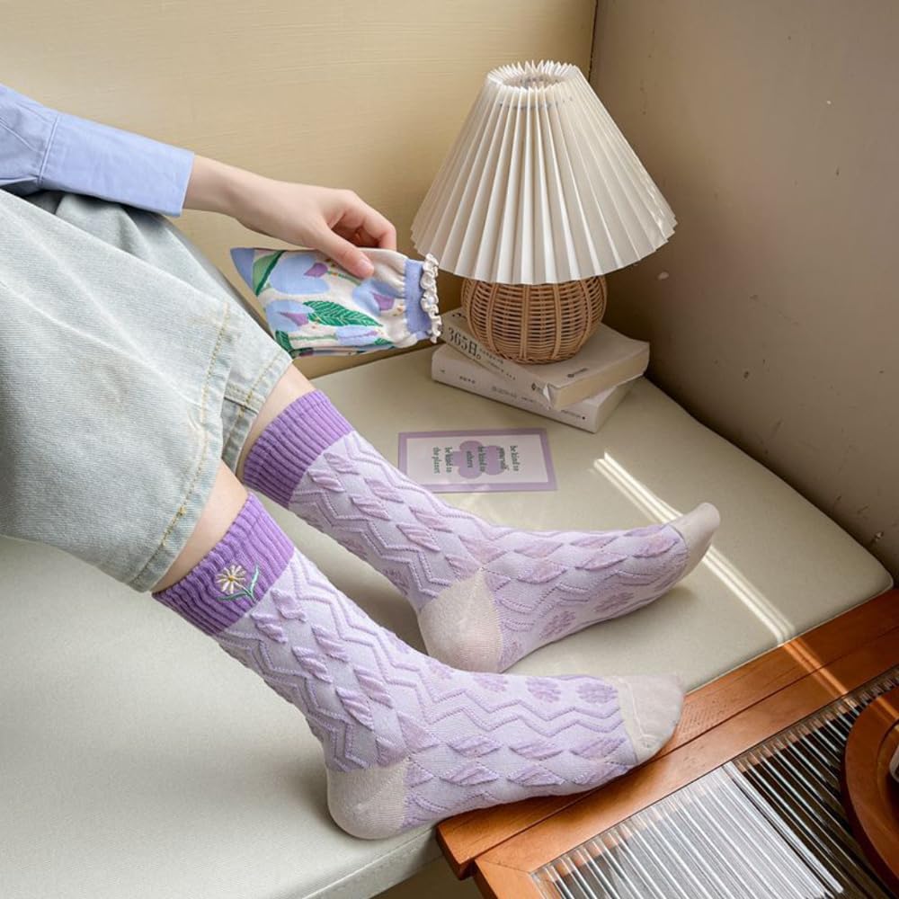 HOMSSEM Floral Crew Socks – 5Pair Flower Graphic Soft Cotton Socks for Women, Teen Girls – for Sandals, – Cute Vibrant Colors - Image 4