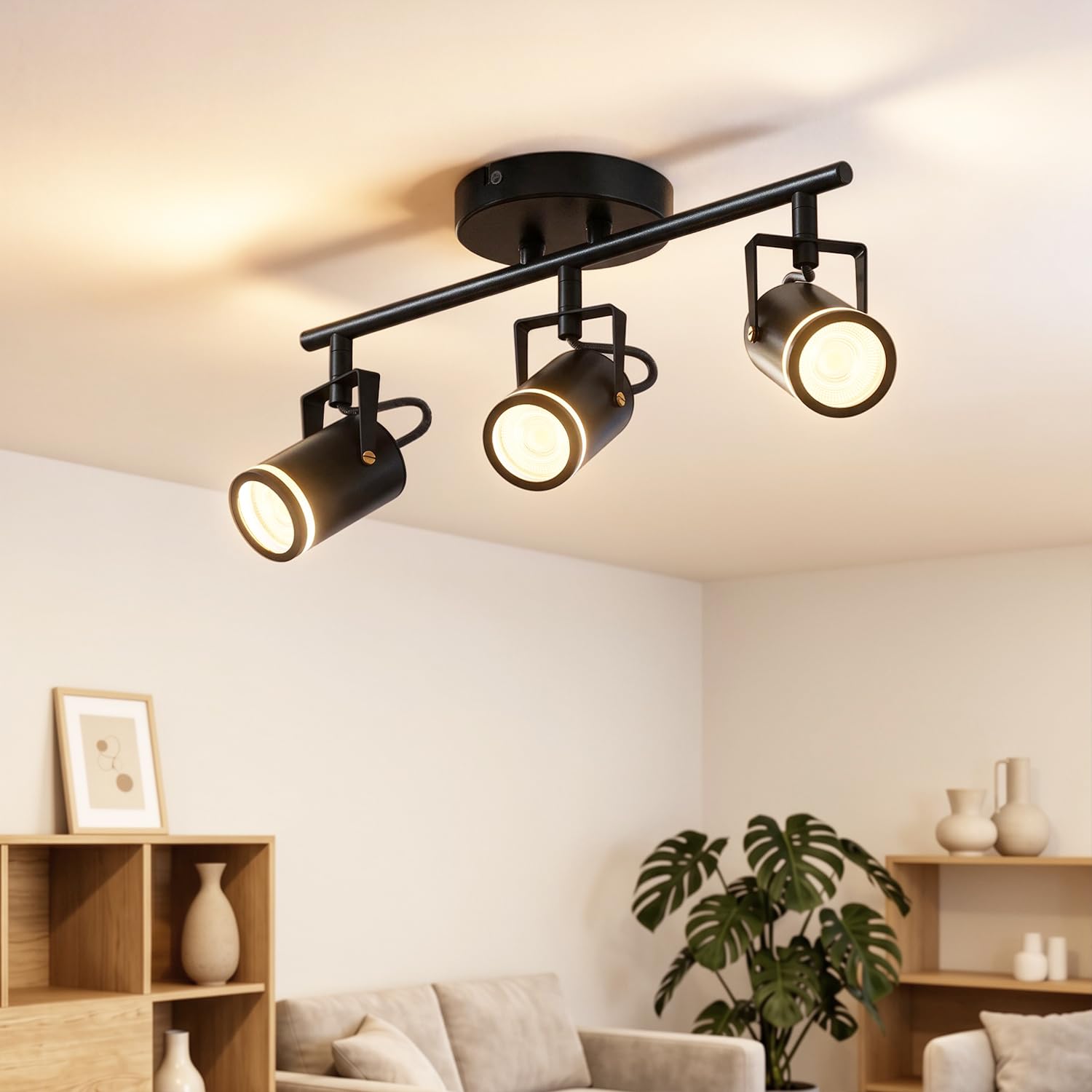 LVWIT Luminaire Plafonnier LED Métal Noir Mat, Plafonnier 3 Spots Orientable GU10, Luminaire Intérieurs, Spots de Plafond Cuisine avec Diffuseur Lumineux (Ampoules Non Incluses)