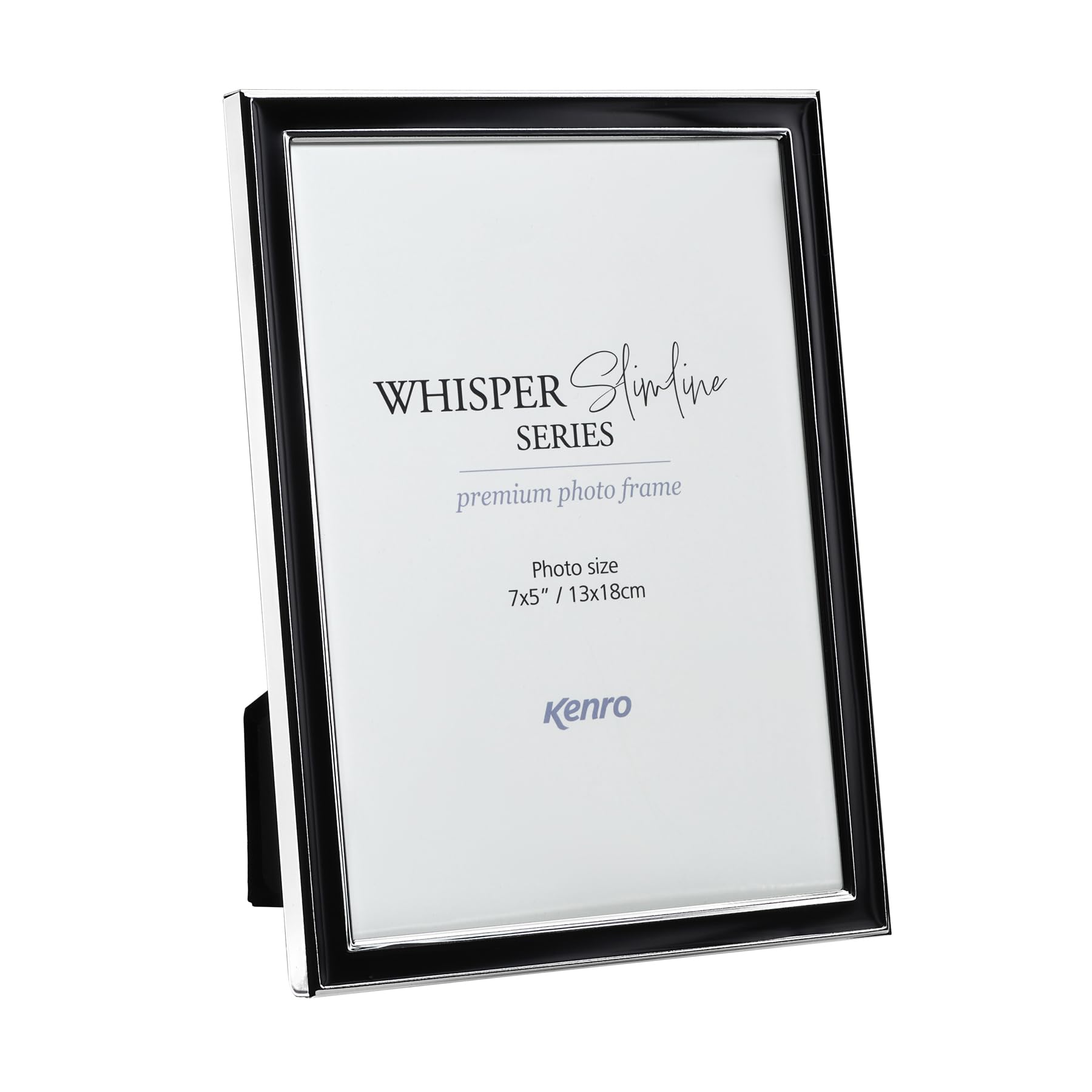 Kenro Whisper Slimline Black Photo Frame 7x5 / 13x18cm with Silver Plated Edging - WSS1318B