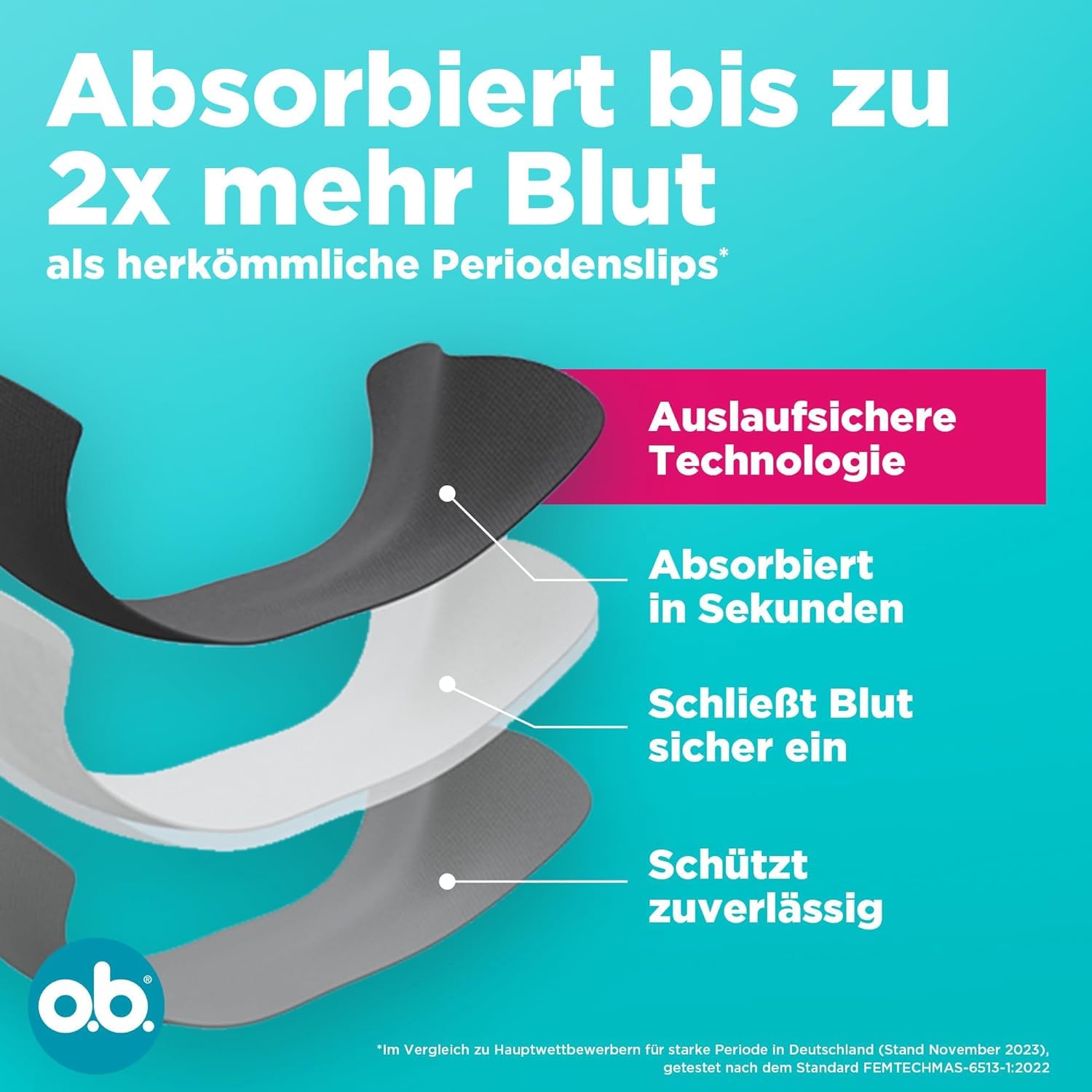 o.b. Periodenslip Größe XL/XXL, wiederverwendbare Periodenunterwäsche bei starker Periode, Menstruationsunterwäsche für bis zu 12 Stunden Auslaufschutz, auch erhältlich in den Größen XS/S, M/L