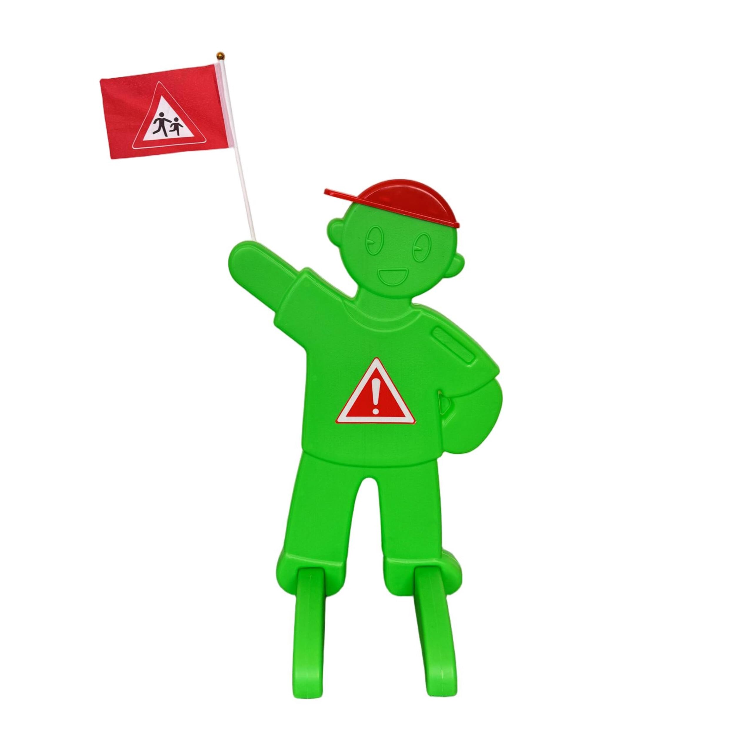 Relaxdays Figura de Aviso para niños con Bandera, Soporte Seguridad HBT: 84x52x46 cm, señal Reflectante Verde
