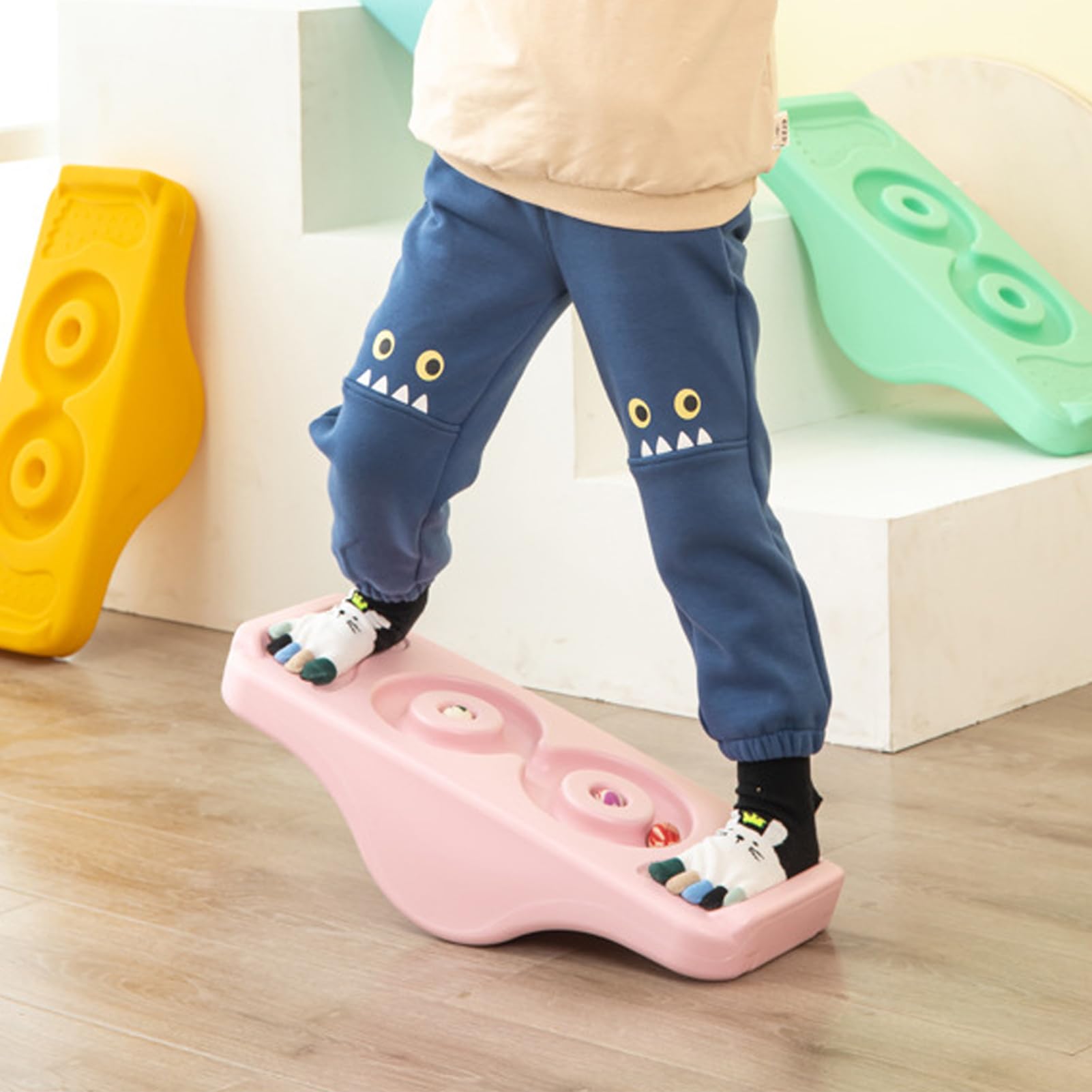 Kids Sensory Training Rocking Board Anti Slip Plastic Improve Balance Ability Training Board for Childs (Light Green) - Image 2