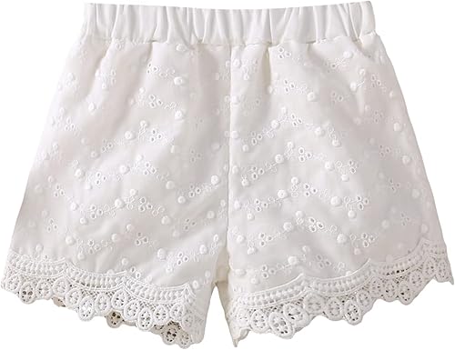 WDIRARA Pantalones cortos bohemios bordados con ojales y cintura elástica y ribete festoneado para niña pequeña