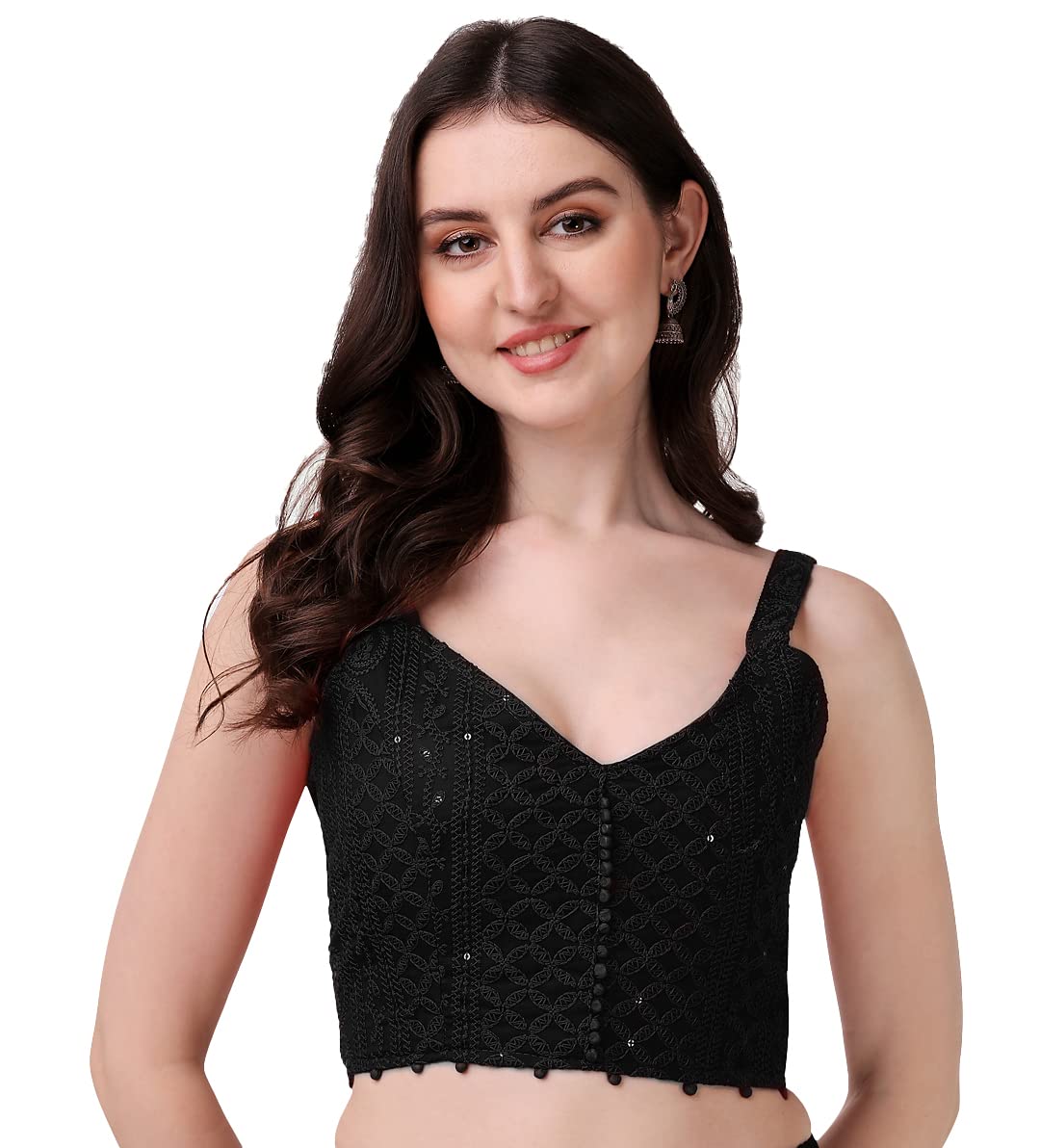 Pujia Mills Women's Embroidery Sleeveless Blouse (Lakhnavi 4_Black_38)