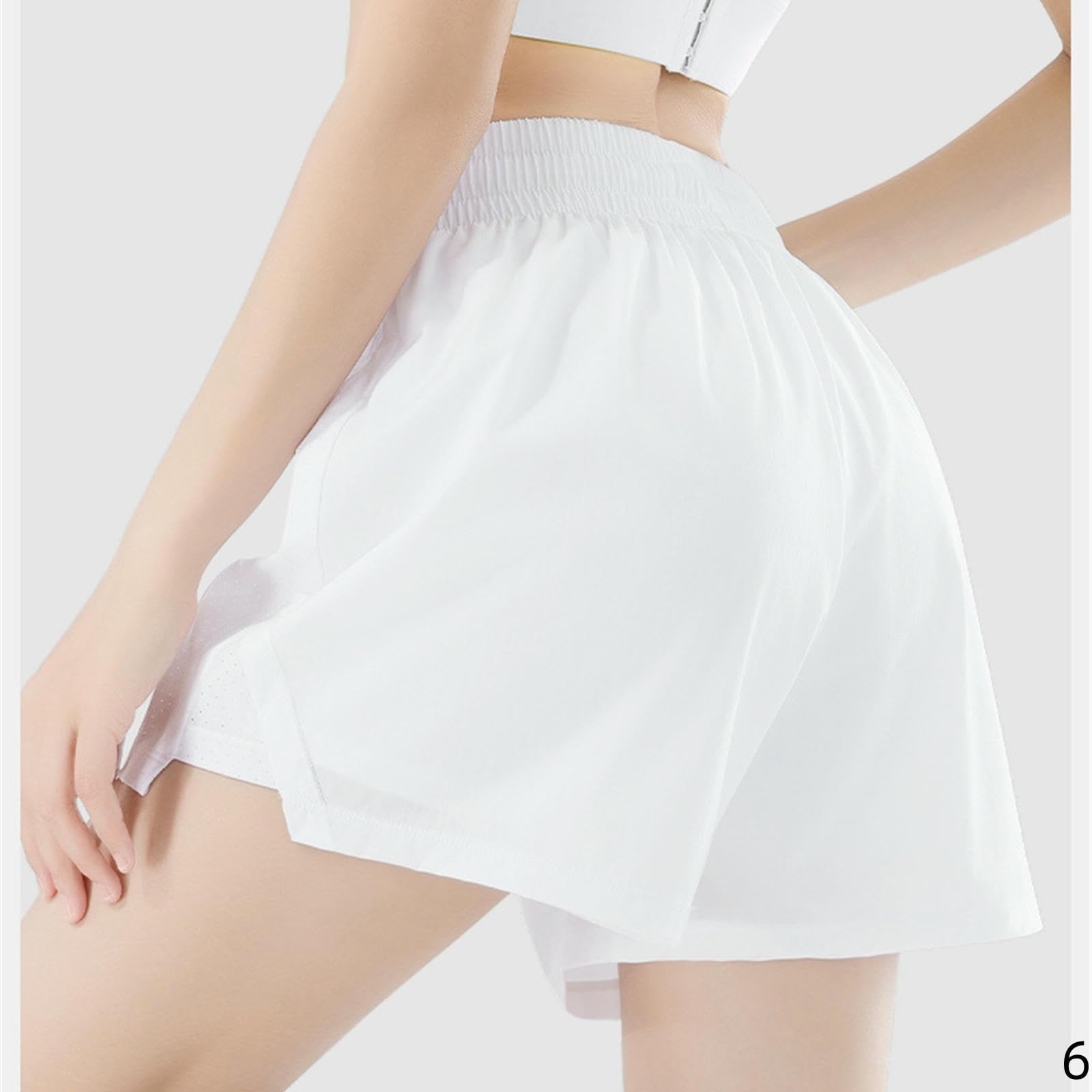 Short Femme Pantalons De Sport Formation Anti-Exposition Running Shorts Fitness Yoga Pantalon en Mailles Respirantes-Blanc Crème-l