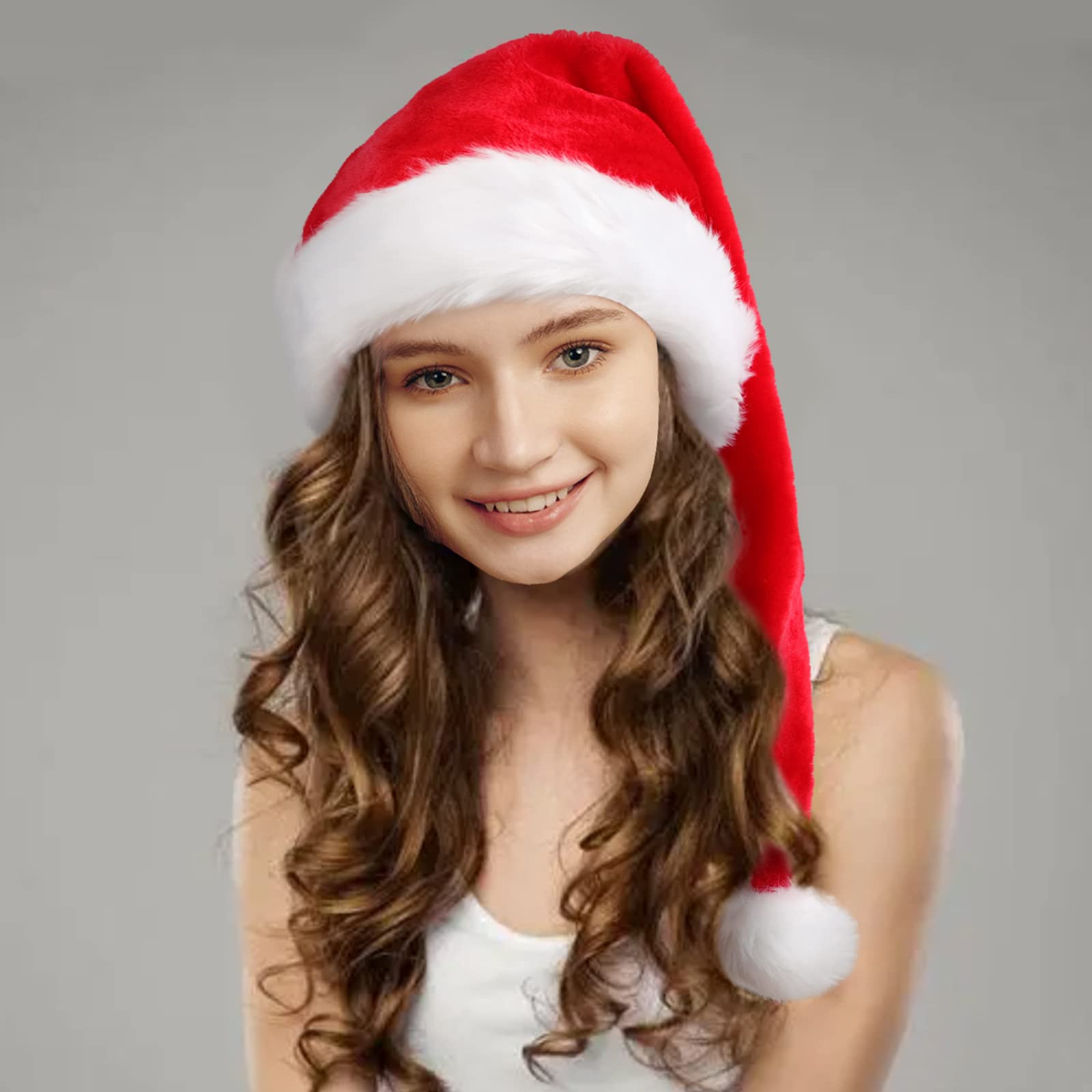 KONVINIT Cappello Natale,Cappello Babbo Natale Adulti,Cappello Babbo Natale Lungo,Cappello Babbo Natale Peluche per uomo e donna