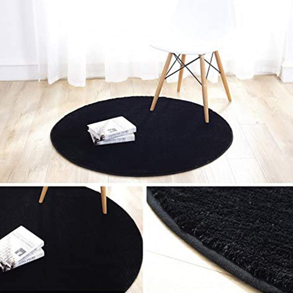 GueTTO Tappeto Rotondo Tappeto Peloso, Morbido E Antiscivolo, per Salotto, Tavolino Salotto, Super Morbido, Antiscivolo, Yoga Tappeto Decorativo Soggiorno Camera da Letto E Bagno,Nero,200CM