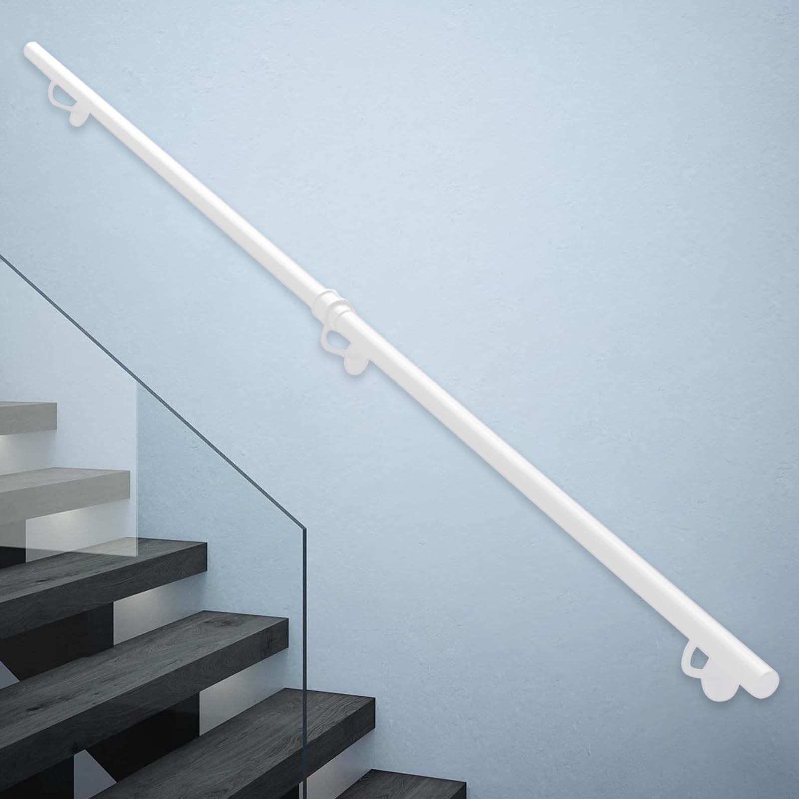 CMBSSTFC Robusta ringhiera Bianca per Interni ed Esterni montata a Parete per gradini da 1 a 6 m di Lunghezza, Tubo Tondo (7 piedi/210 cm) Supporto Sicuro e ringhiera