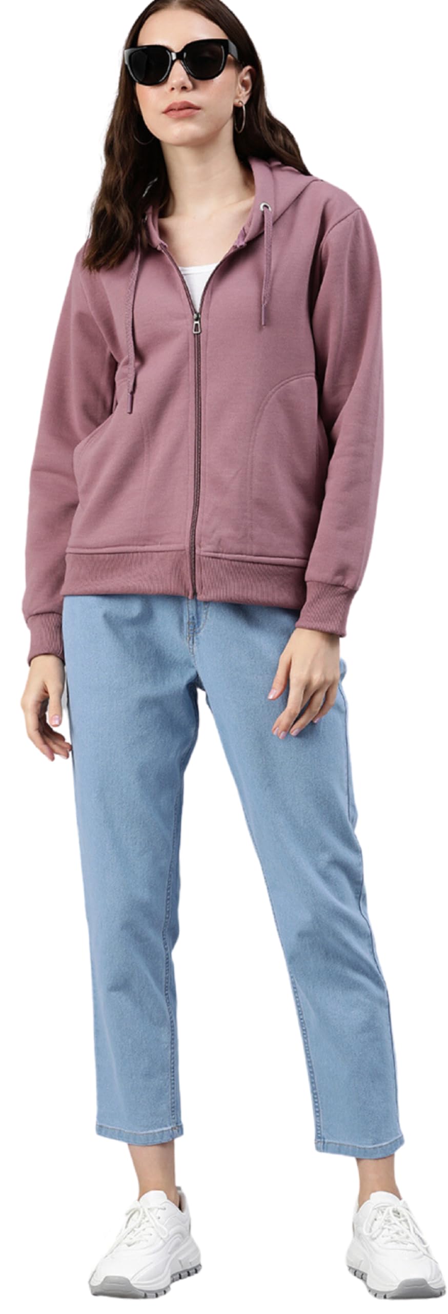 ADBUCKS Women's Solid Regular Fit Cotton Hooded Sweatshirt (Xl, Onion) - Image 4 thumbnail