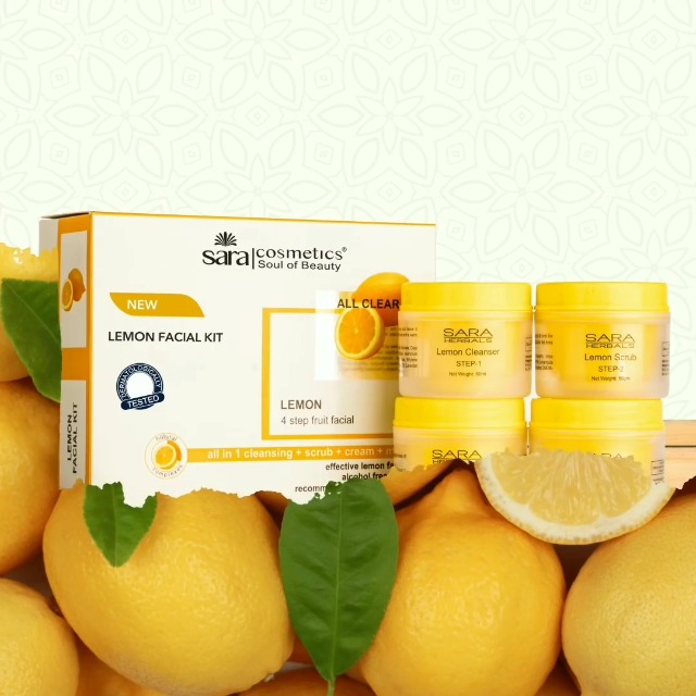 Image of Sara Lemon 4-Step Fruit Facial Kit For Brightening And Nourishing Skin | All in 1 ( Cleansing + Scrub + Cream + Mask ) | Suitable For All Skin Type ,(4 x 50 ) gm