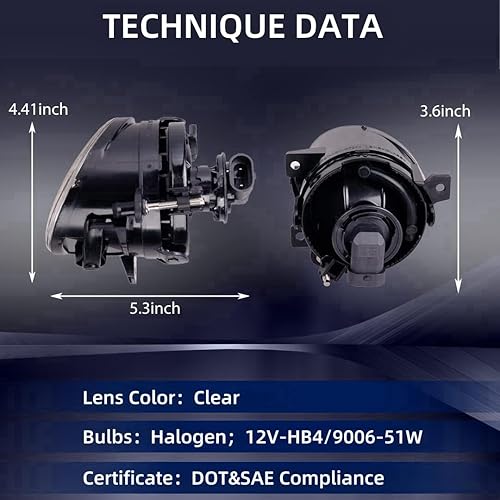 Miniatura 8 de Faros antiniebla para Volkswagen GTIVolkswagen Jetta 2006 2007 2008 2009 2010, repuesto premium (VW GTIJetta), 1 par (lente transparente)