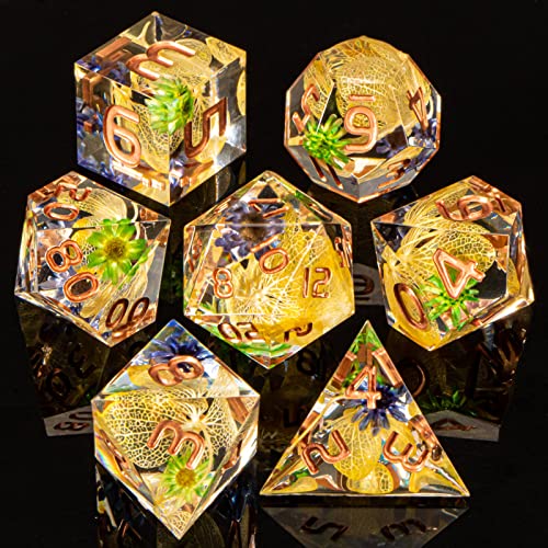 Kerwellsi Resin Dnd Dice Set, Flower Sharp Edge D&D Dice, Rpg Role Playing Dice, Dungeons And Dragons Dice With Gith Box, 7 Piece Polyhedral D And D Dice D20 D12 D10 D8 D6 D4 #TOP3