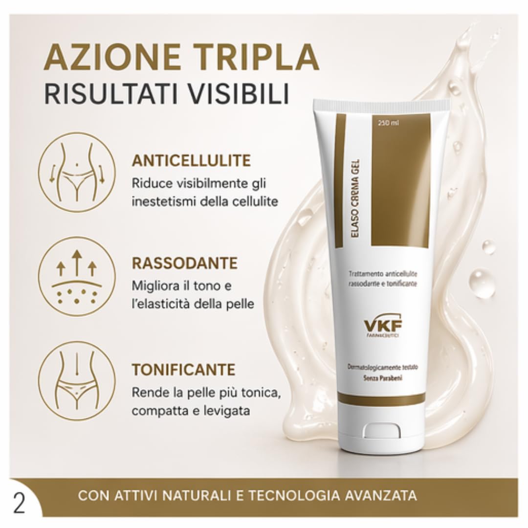 ELASO CREMA GEL 250 ml | TRATTAMENTO ANTICELLULITE RASSODANTE E TONIFICANTE | COADIUVA LA RIDUZIONE DEGLI INESTETISMI CUTANEI DERIVANTI DALLA CELLULITE E DALLE ADIPOSITA' SOTTOCUTANEE