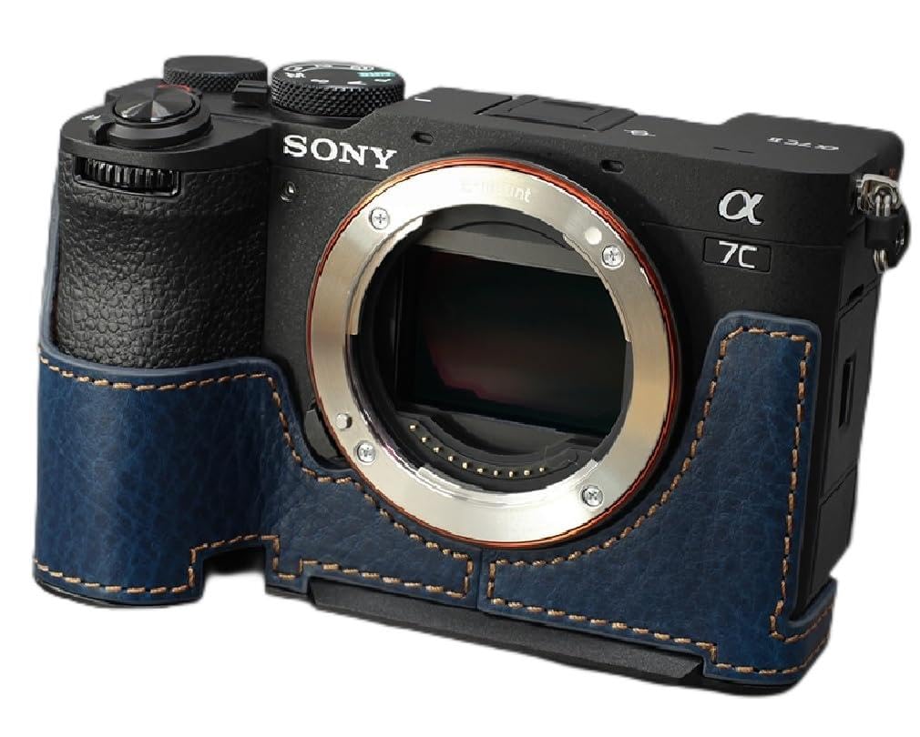 LIM'S Genuine Italy Leather Camera Half Case & Dovetail Plate for Sony A7CII A7CR A7C2 Case Cover [Navy]
