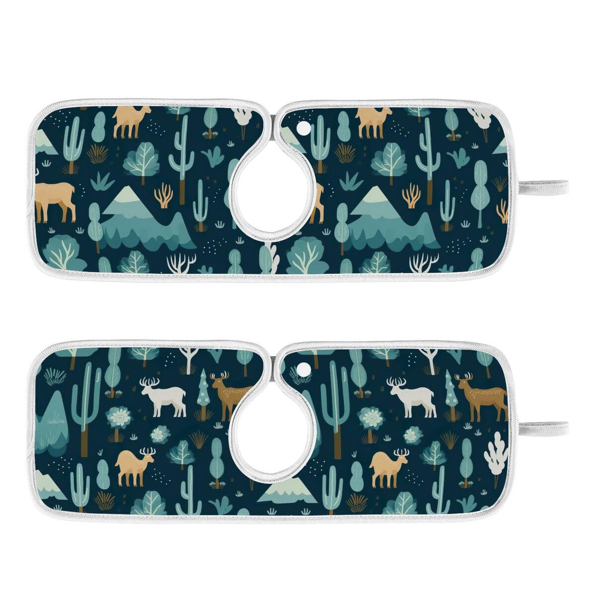 FULUHUAPIN 2 Pack Cute Animal Kitchen Faucet Splash Catcher Absorbent Mat, Polyester Sponges Machine Washable Quick Dry Drying Mat, Sink Accessories 30'' x 5'' 20324476