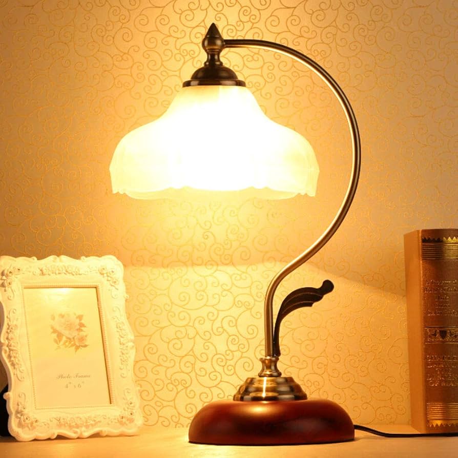 FANHHUI Rustic Table lamp,Vintage Desk Lamp,Retro Lotus