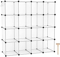 C&AHOME 16-Cube Storage Organizer - Modular Plastic Cube Shelves, DIY Closet & Room Organizer 48.4x12.4x48.4" Transparent White SUM3016W