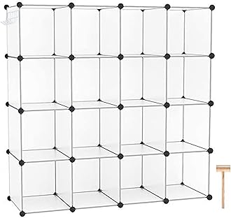 C&AHOME Cube Storage Organizer, 16-Cube Shelves Units, Plastic Storage Cubes, DIY Closet Organizer, Modular Closet Storage Shelves Ideal for Home, 48.4" L × 12.4" W × 48.4" H Transparent SUM3016W