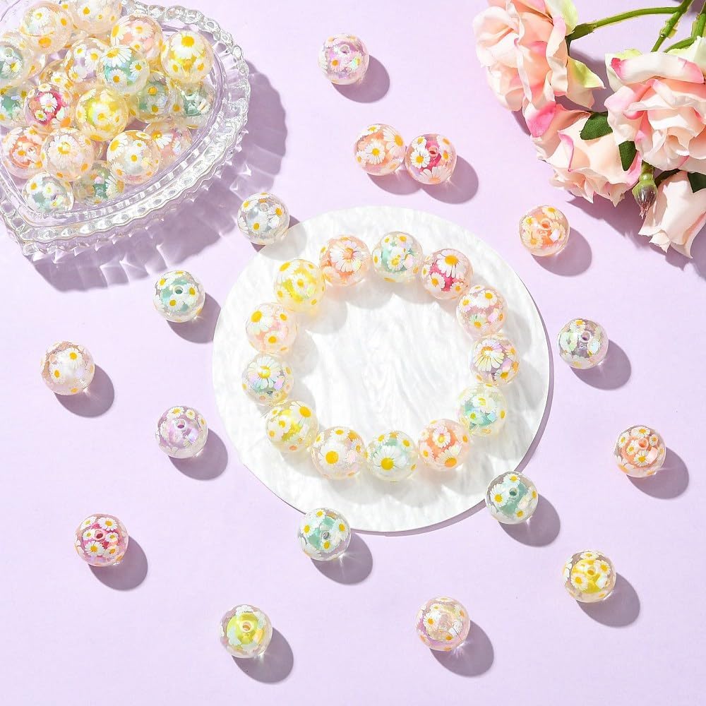 KitBeads 30Pcs Random 15mm Daisy Round Beads Acrylic Chunky Ball Flower Bead in Beads for Bracelets Necklaces Earrings Keychains Making Crafts Bulk - Image 5