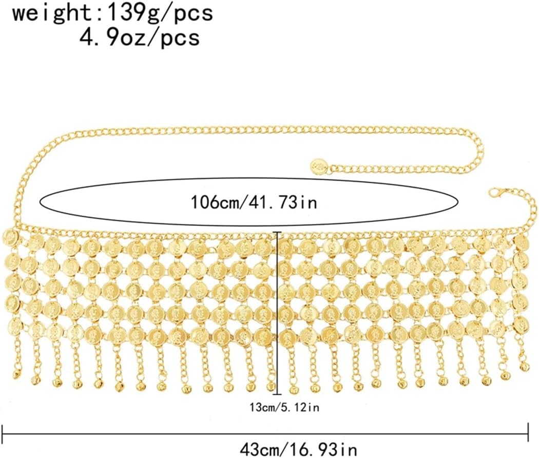 Women’S Multilayer Coins Tassels Carved Belly Dance Chains For Gypsy Ethnic Waist Jewelry