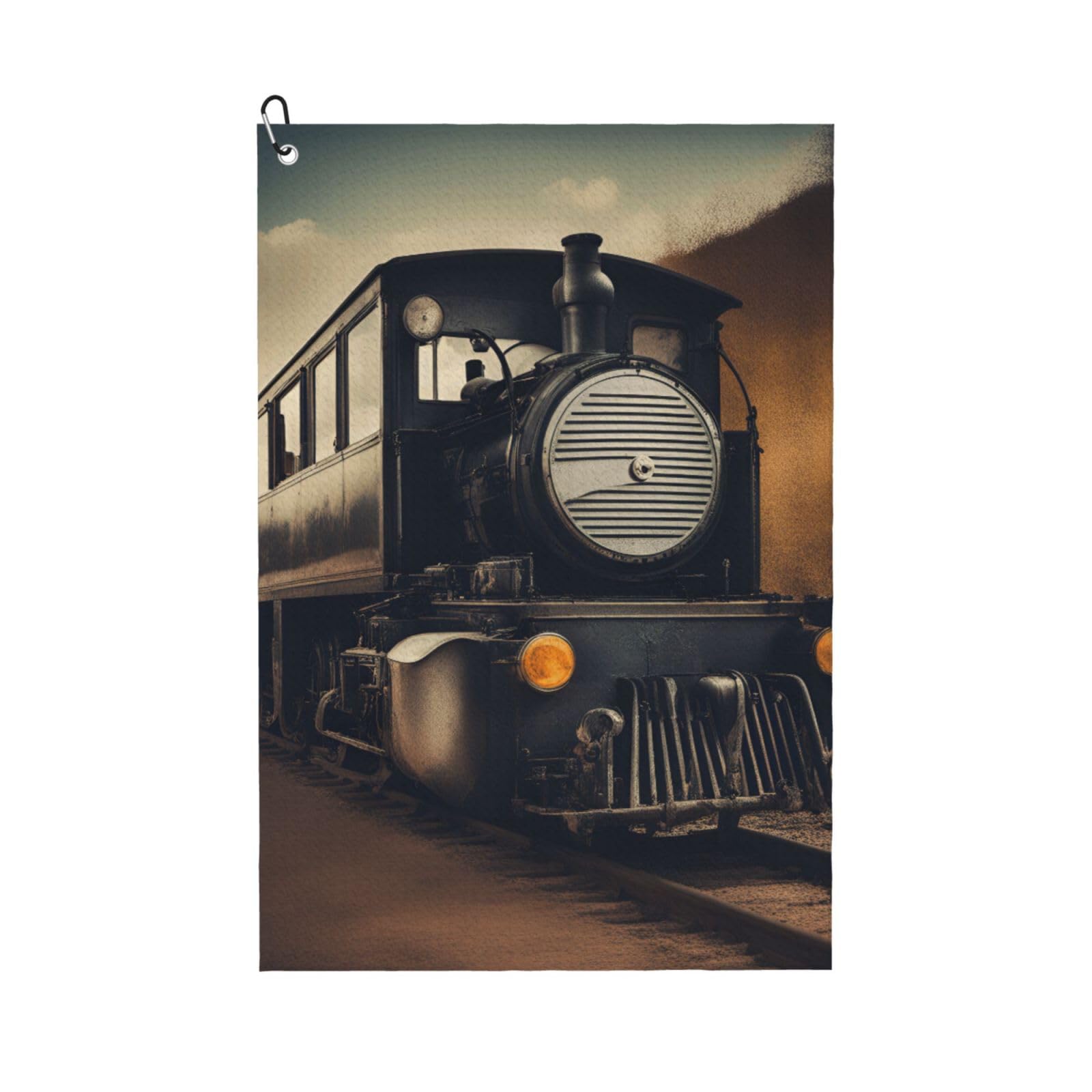 Anceky Locomotive Print Golf Towel 24"X16" Microfiber Golf Cleaning Towel with Carabiner Clip for Golf Bags