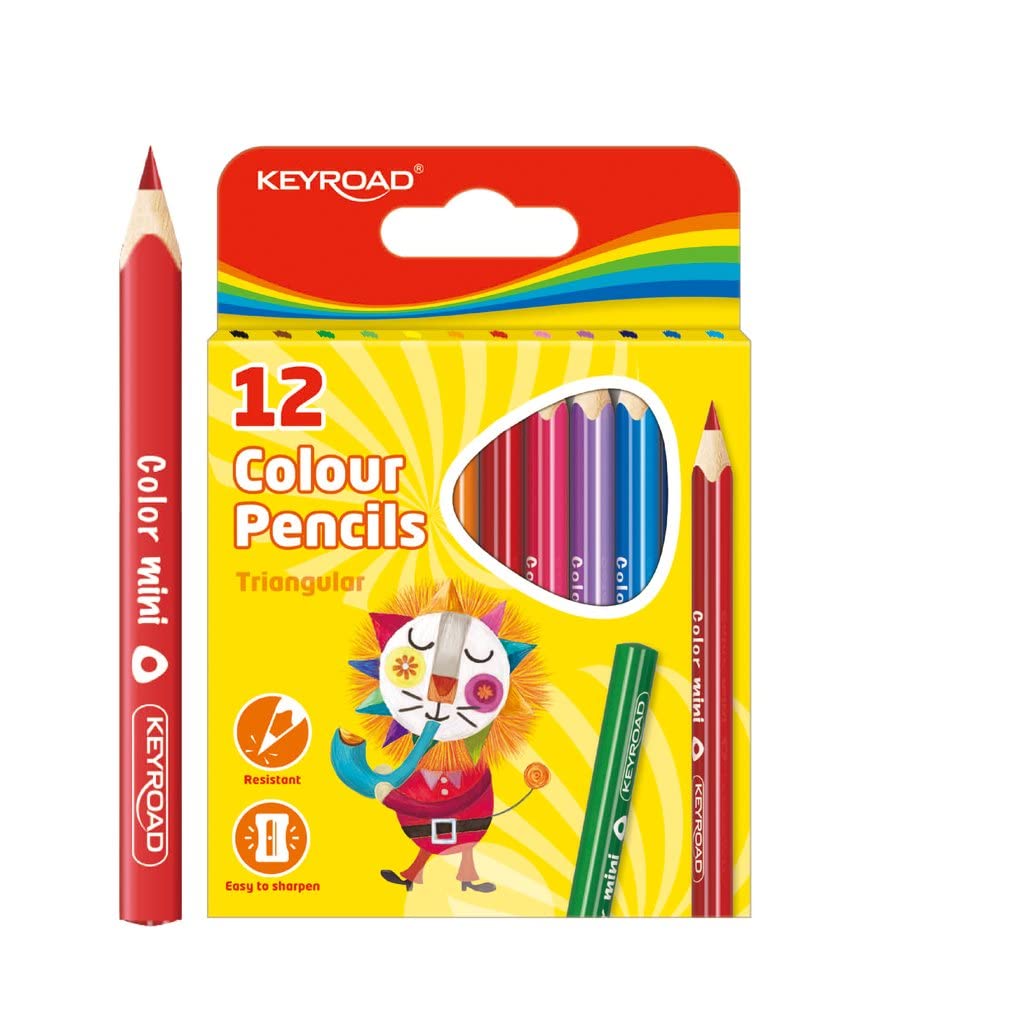 Lápices de Colores - Caja de 12 - Diseño Triangular - Con Grafito Resistente de 3 mm - Lápices de Madera con Revestimiento de Colores - Útiles Escolares - Keyroad