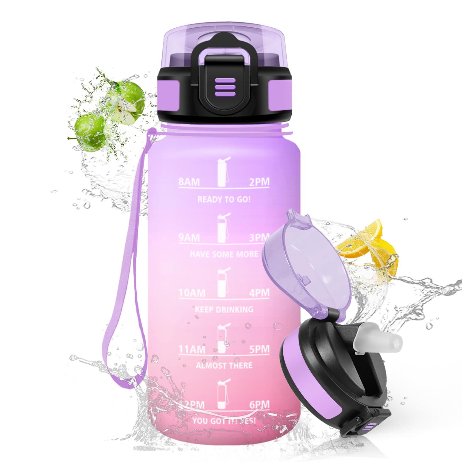 HoneyHolly 500ml BPA Free & Leak Proof Drinking Bottle with Straw Reutilizables Elementary School Water Bottle Motivational for School Gym Office Running