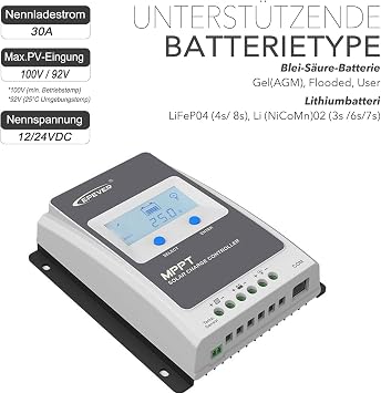 Epever ® MPPT Load Controller 30A Load Controller Auto Work 12V / 24V LCD Display with Negative Grounding - Tracer3210an