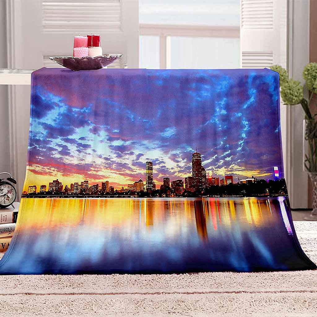 Couverture paysage urbain en flanelle douce pour vos soirées cocooning devant la télé