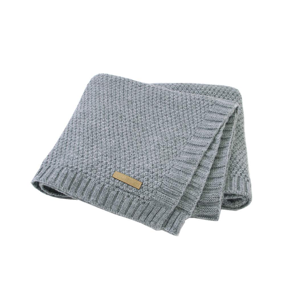 Odot Baby Soft Knit Pure Blanket for Boys and Girls, Toddler Warm Swaddle Sleeping Square Throw Blankets Knitted Unisex Patterns Pram Cot Bed Textured Sleep Blanket (80x100cm,Gray)