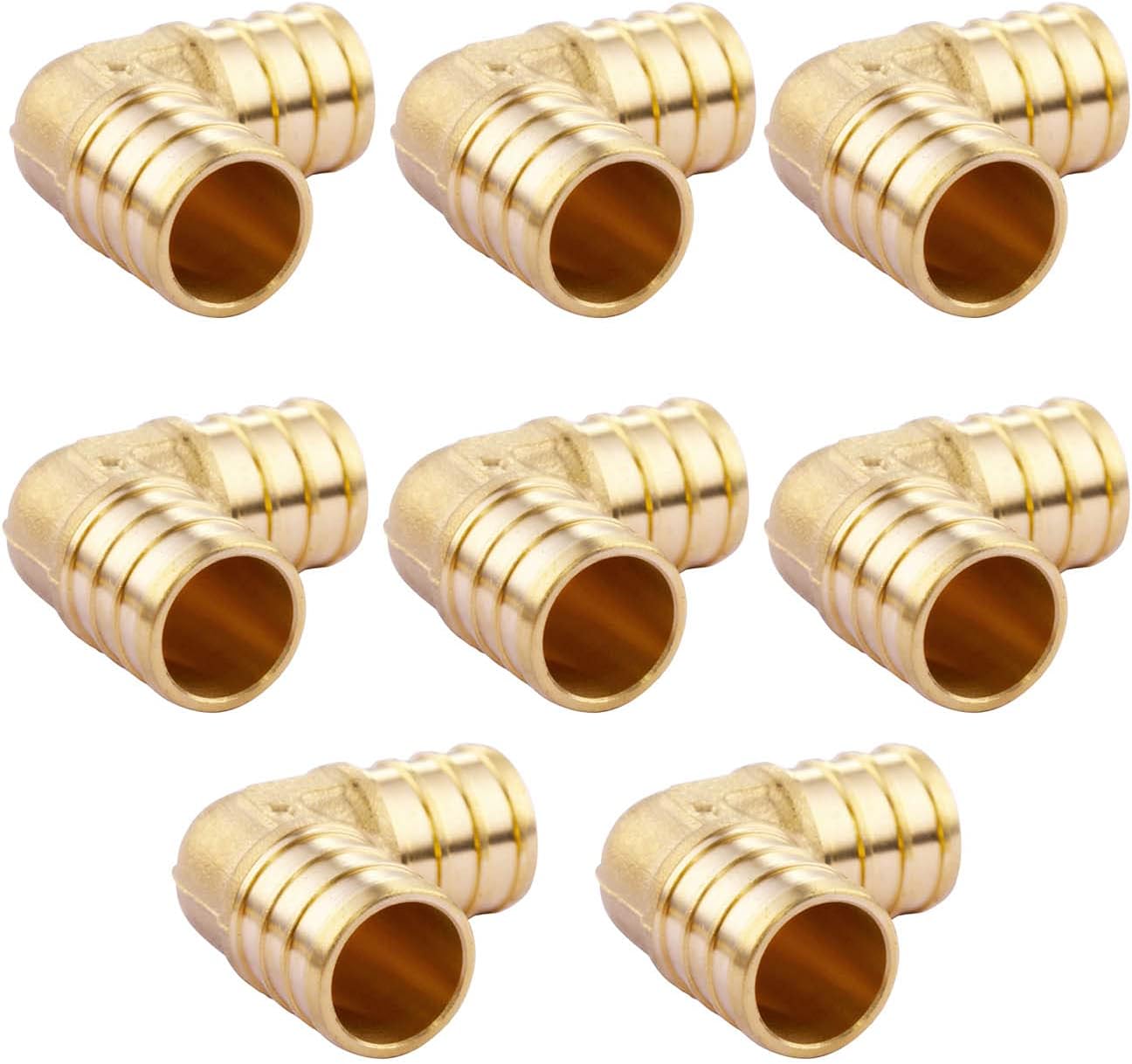 Litorange 3/4 inch PEX 90 Degree Elbow 3/4 (pack of 8) Lead-Free Brass Barb Crimp Pipe Fitting/Fittings