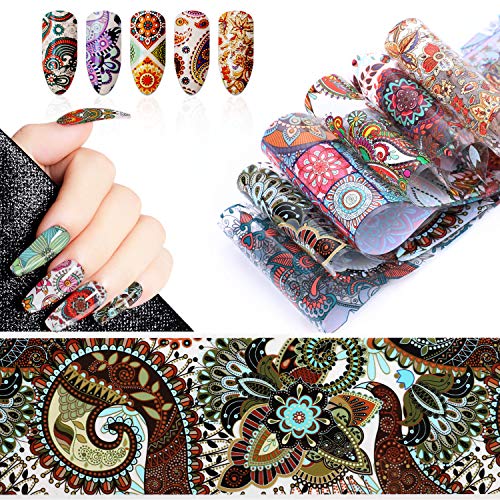 10 Rolls Mandala Blume Flower Nail Art Foil Sticker, Mwoot Nail Transfer Aufkleber Sternenhimmel Nail Wraps Transfer… – Bild 8