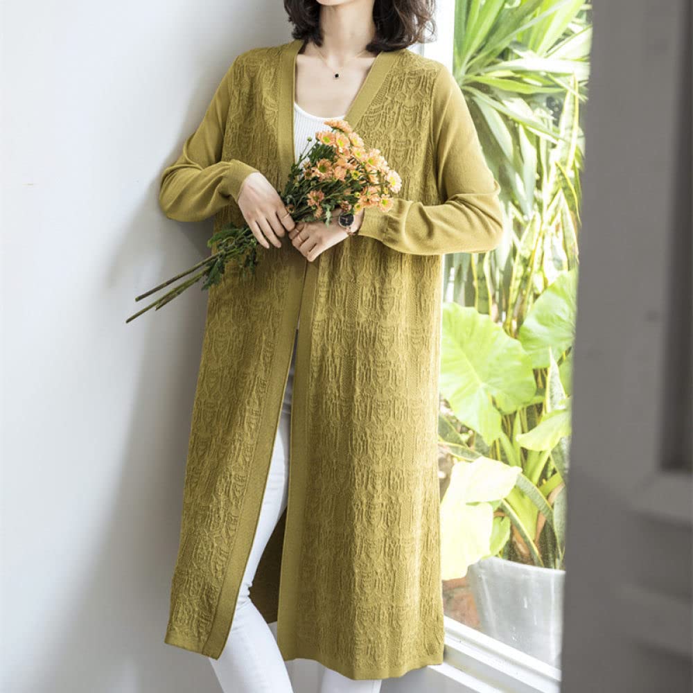 Kardigan Damski Długi Dzianinowy Kardigan Damski Płaszcz Kimono Gładki Żakardowy Lniany Kardigan Długi Rękaw Kardigan Z Otwartym Przodem Wiosenny Luźny Plażowy Narzutka Kurtka Do Noszenia Na Co Dzień