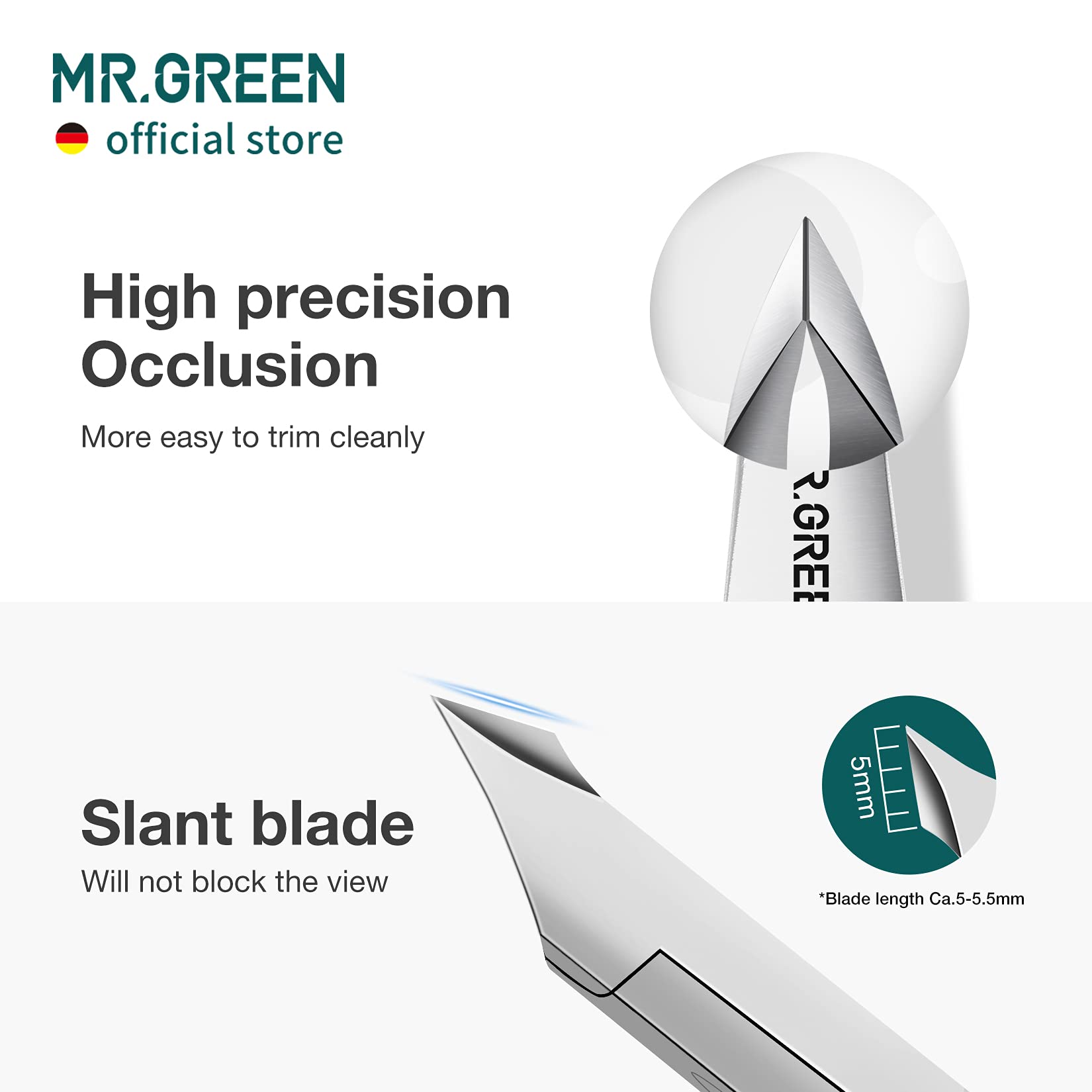 MR.GREEN Profesionales Tijeras para Cutículas y Empujador de Cutículas de Acero Inoxidable Manicura Set para Salón y Hogar(Color Titanio+Empujador)