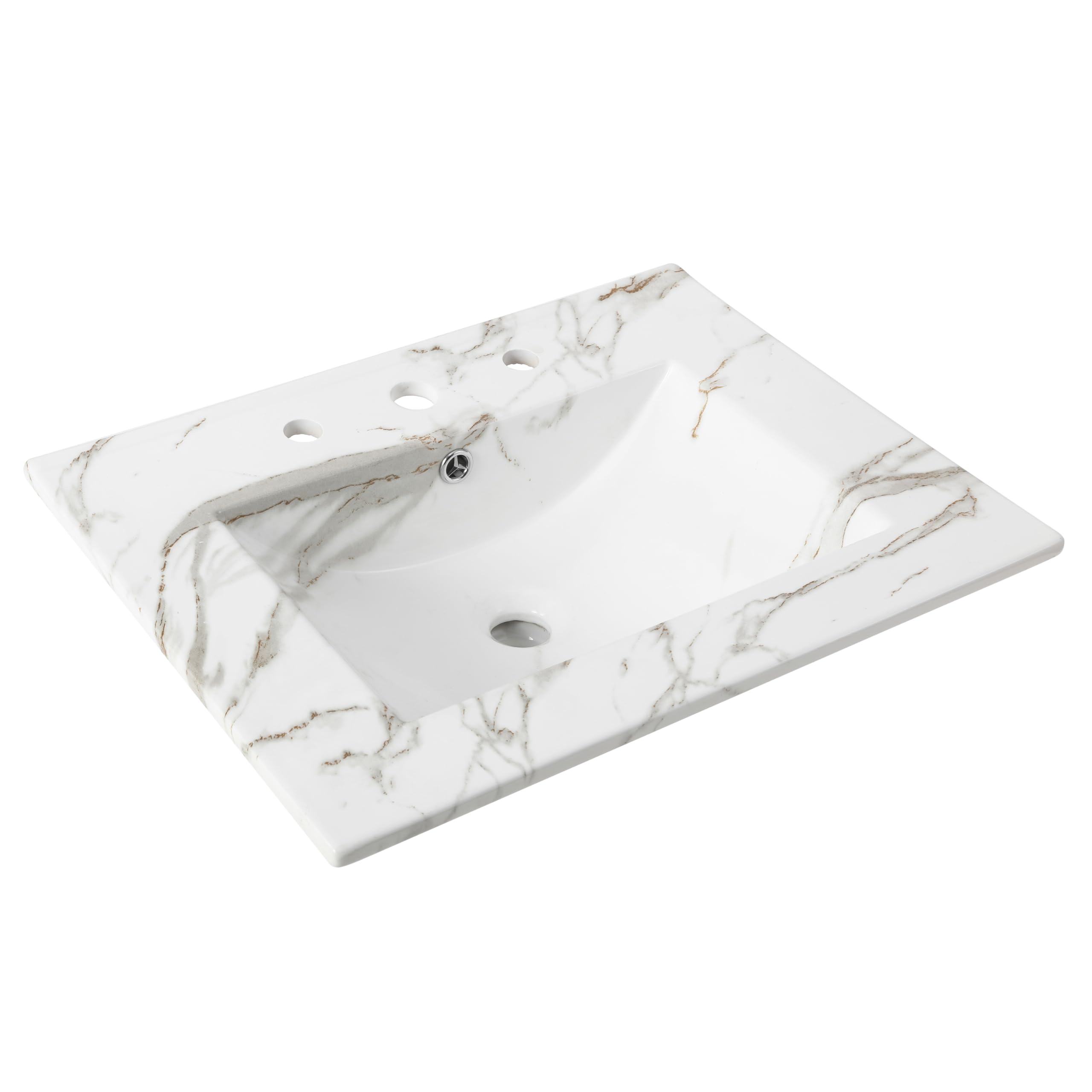 JONATHAN Y Ancillary 24" Bathroom 3-Hole Sink Top, White Marble Effect