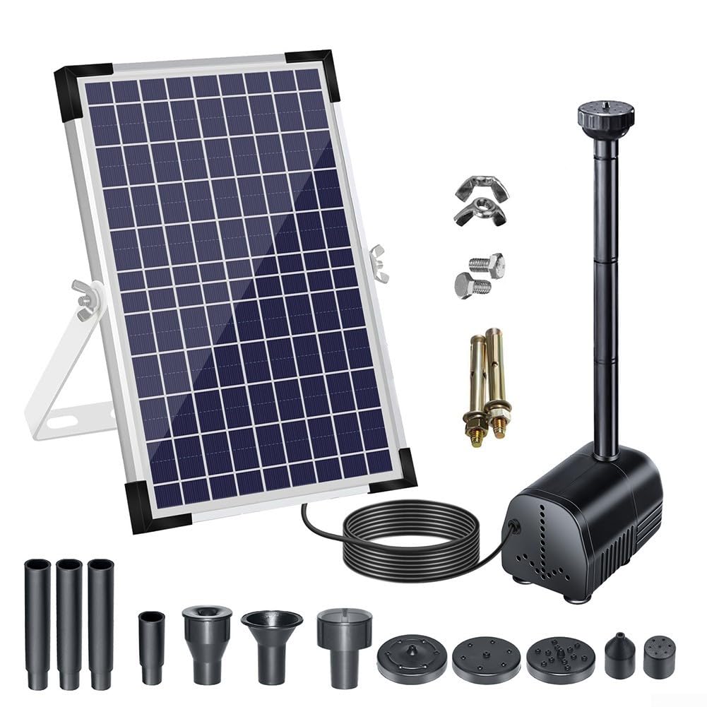 Solar Springbrunnen Kit für Garten | 10W 7V Solar Wasserpumpe mit 11 Düsen | Outdoor Wasserspiel Pumpe für Teich Pool Vogelbad | Dekorative Landschaft Brunnen Set | Schwarz
