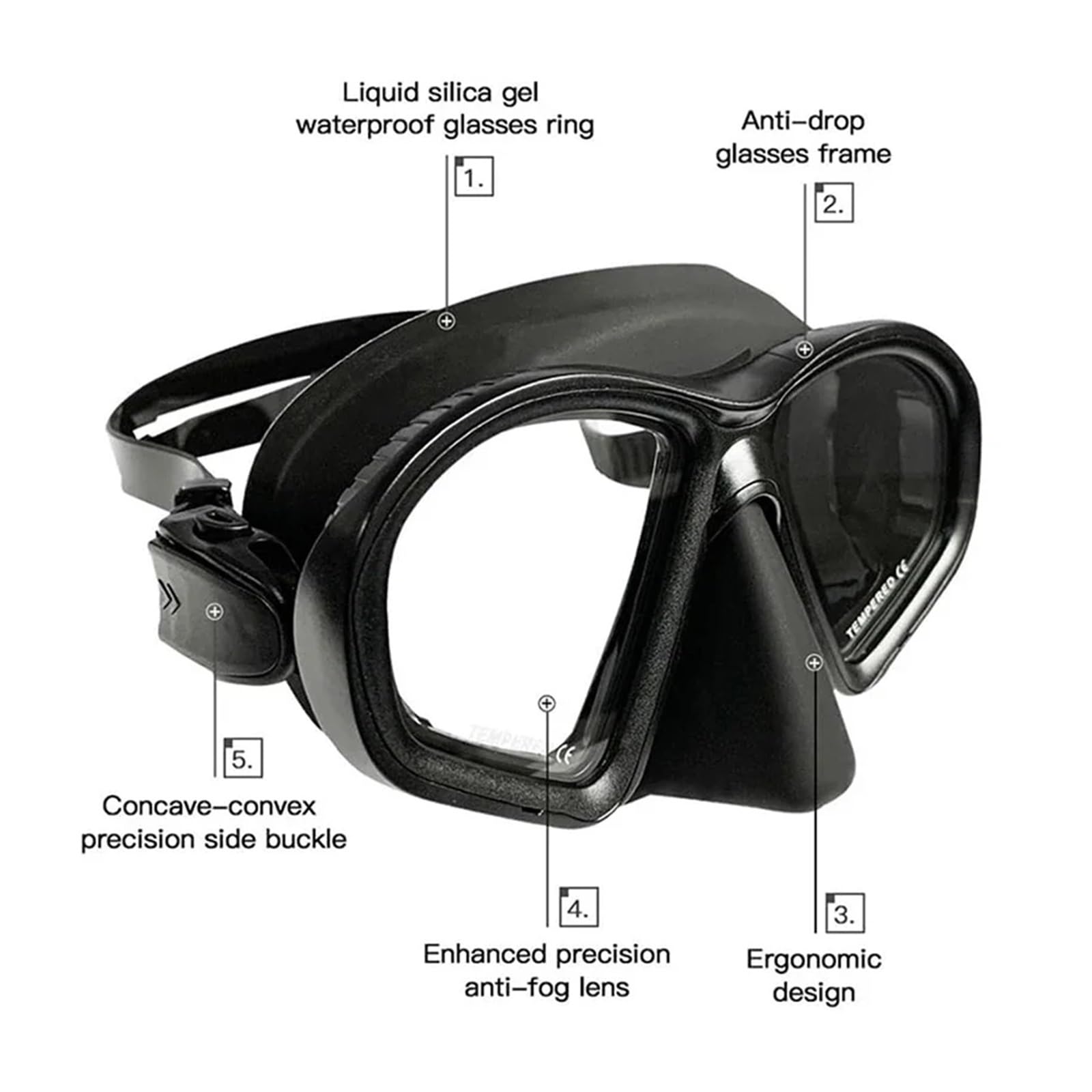 Máscara de buceo profesionalVidrio templado Correa ajustable de calidad alimentaria Lentes graduadas con montura de cámara opcional gafas de natación