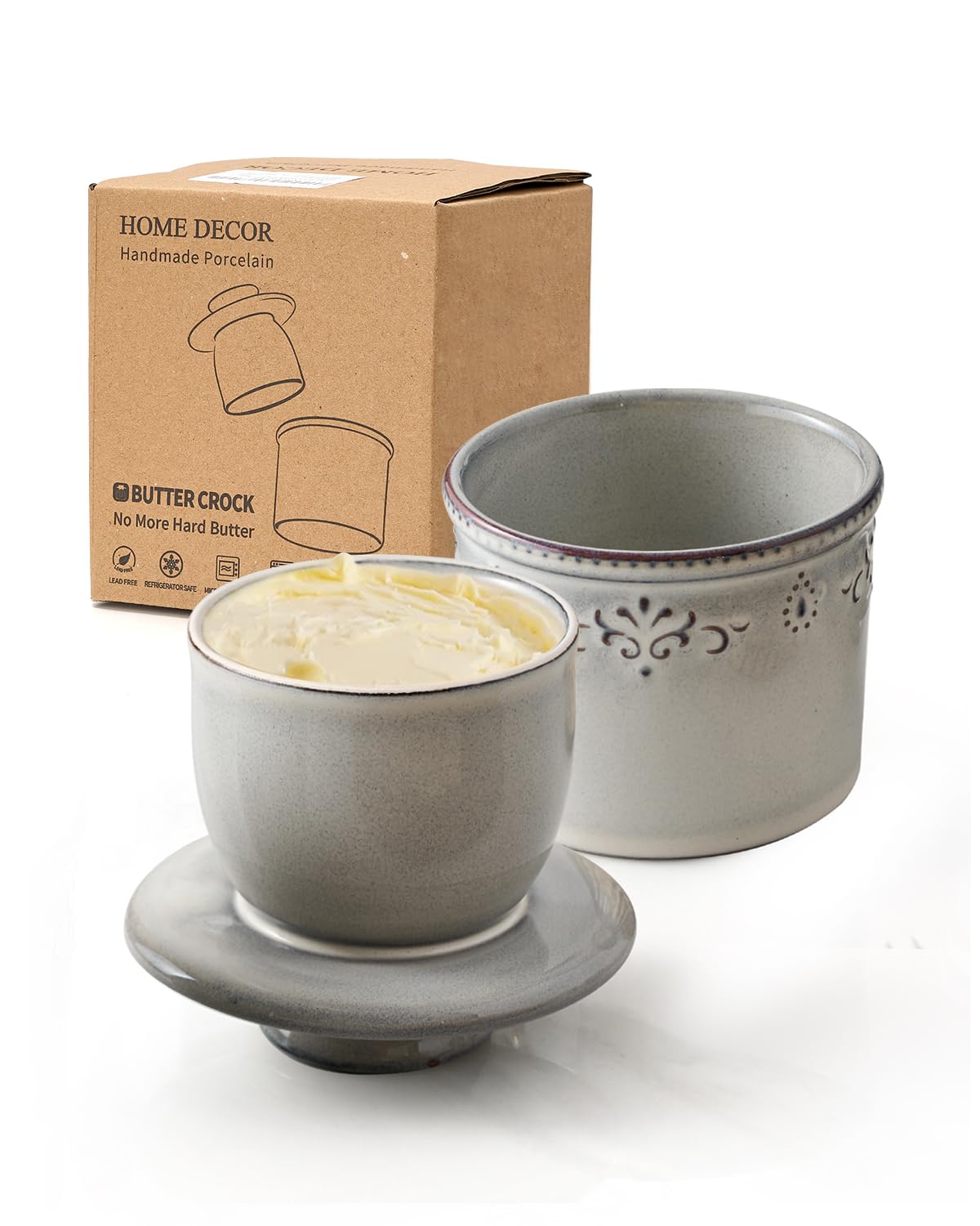 Beurrier HOME DECOR Beurrier Français Pour Comptoir Avec Ligne D'eau Pour Beurre Frais à Tartiner – Blanc Réactif