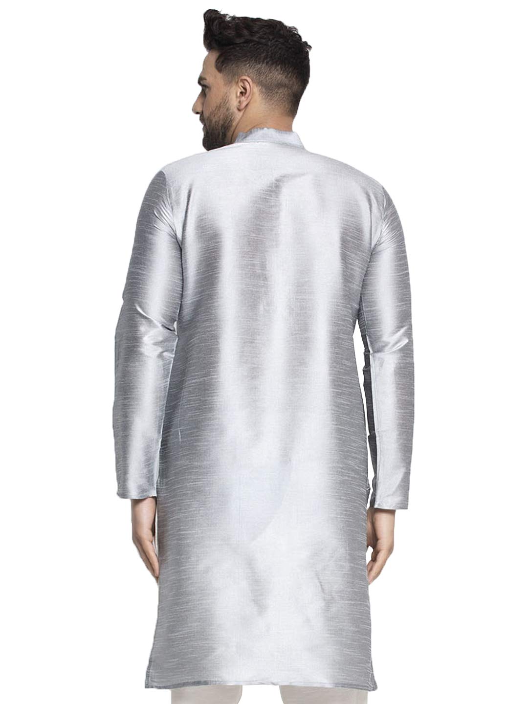Jompers Men Solid Dupion Silk Kurta(Silver, Xl)