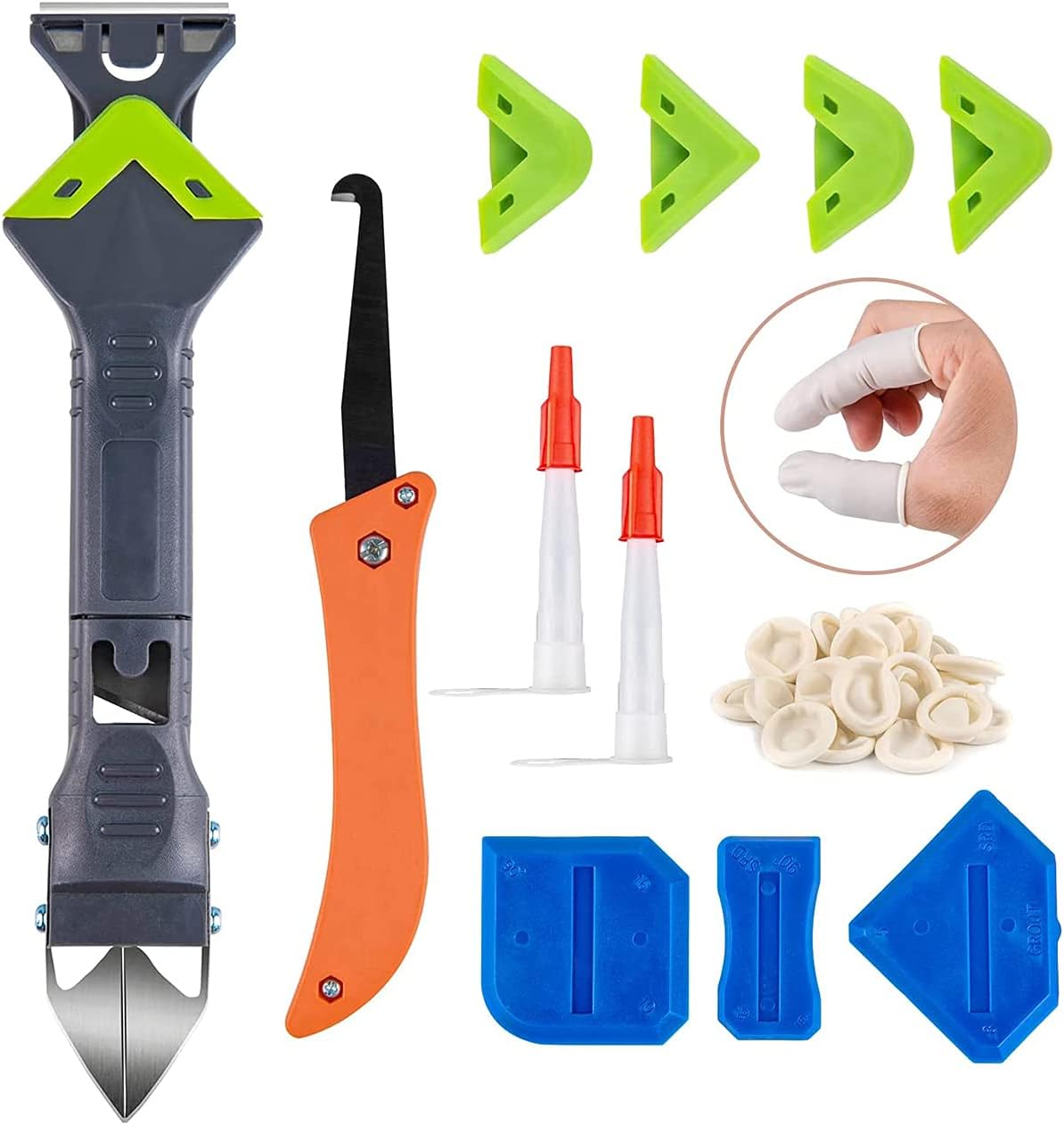 Caulking Tool, Silicone Sealant Finishing Tool, Nozzle Applicator, Caulk Scraper, Upgraded 5 in 1 Stainless Steelhead Great Tools , for Kitchen Bathroom Window Sink Joint